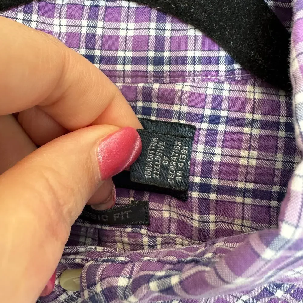 Polo Ralph Lauren Classic Fit Cotton Button Down Purple‎ Blue Plaid Mens Medium